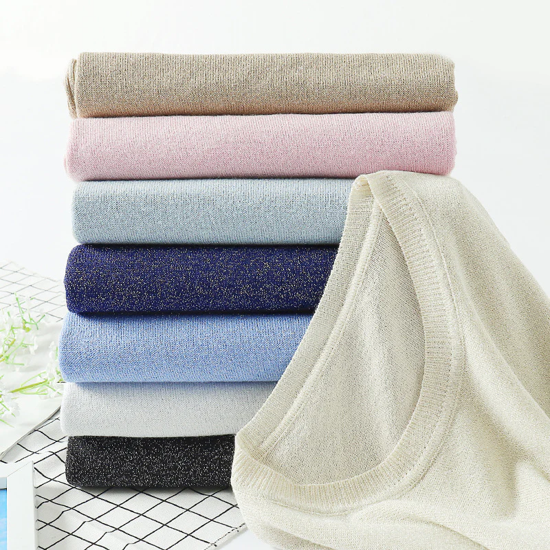 DEANWANGKT 2018 new women's clothing round neck long sleeve solid color knitted women's bright thread loose sexy thin sweater women's hair - Deanwangkt