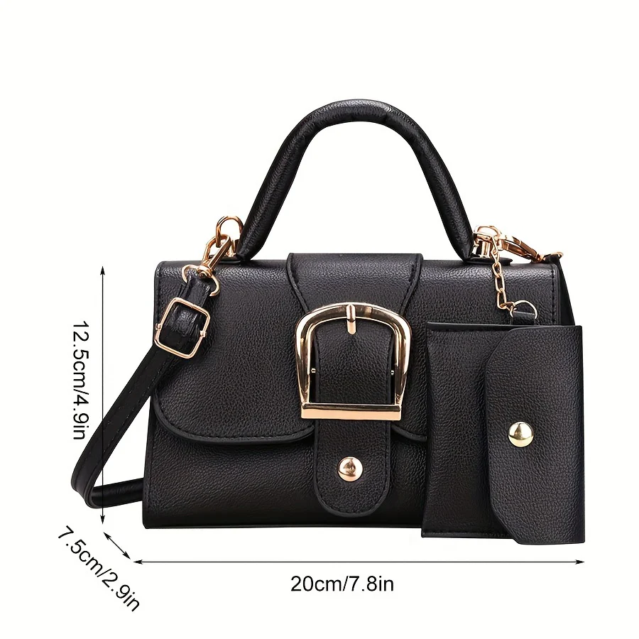 Mini Square PU Leather Crossbody Shoulder Bag - Buckle Closure, Solid Color, Unlined, Retro Trendy Chic Design with Mini Card Holder - Stylish and Compact Top-Handle Purse for Women - Deanwangkt