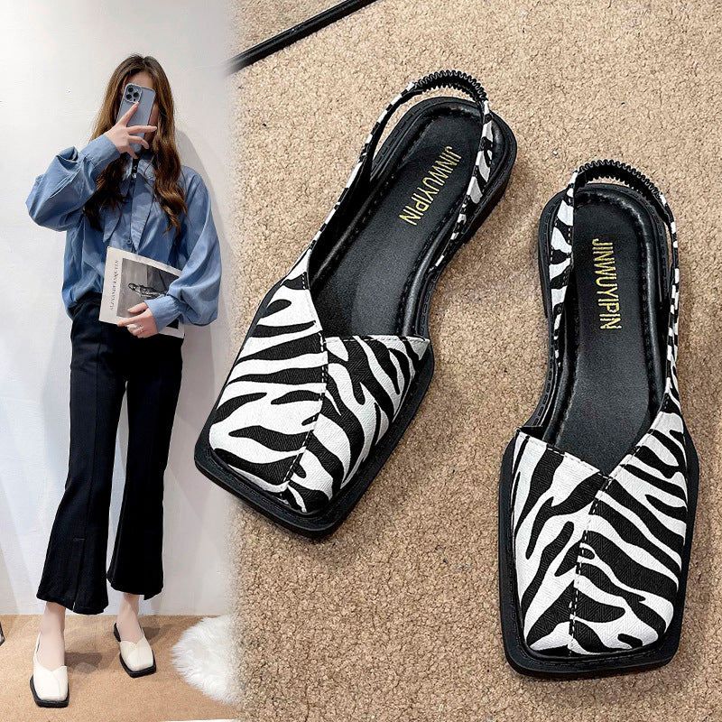 DEANWANGKT  Closed Toe Sandals Women's Casual  Summer New Square Toe Flat Bottom Square Heel Design Sense Niche Shoes Women's Sandals - Deanwangkt