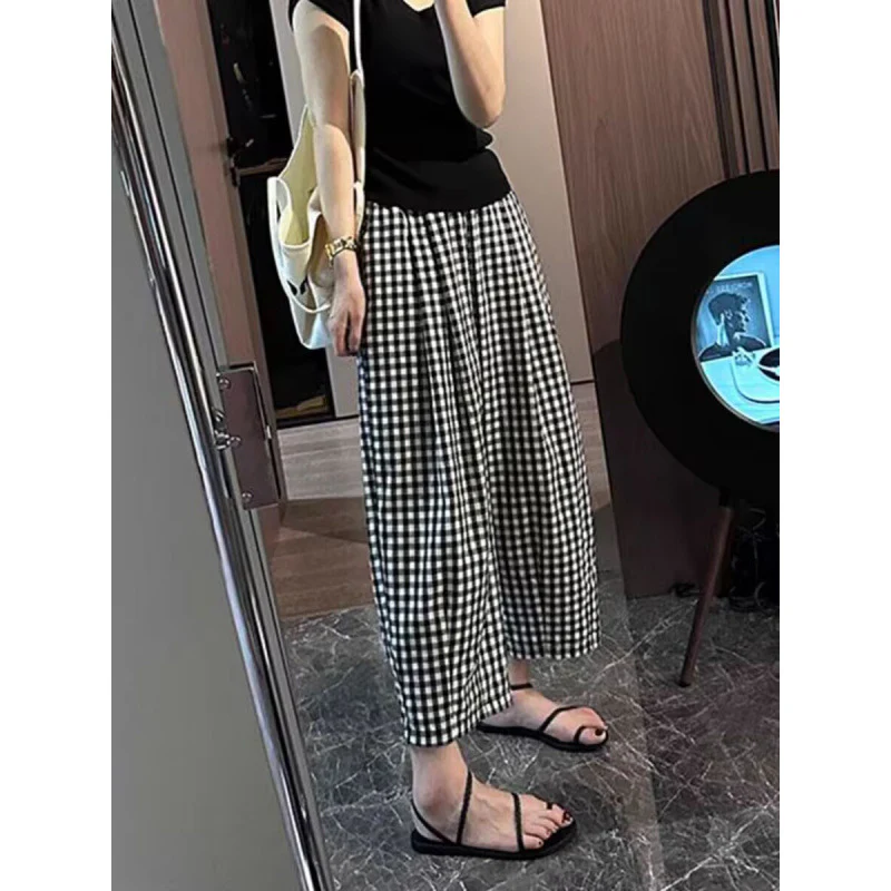 Lazy wind high waist plaid nine-point pants women's spring and autumn  thin loose meat covering and thin versatile casual pants - Deanwangkt