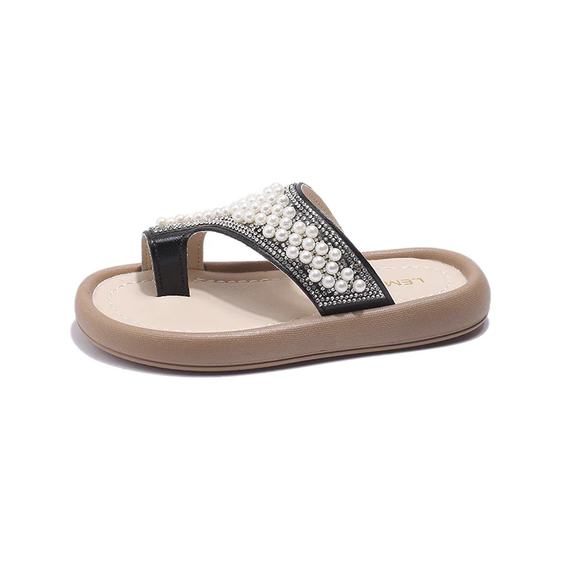 DEANWANGKT Summer New Girls' Slipper Fashion Casual Shoes Korean Style Pearl Cool Beach Children's Shoes Wholesale Delivery - Deanwangkt