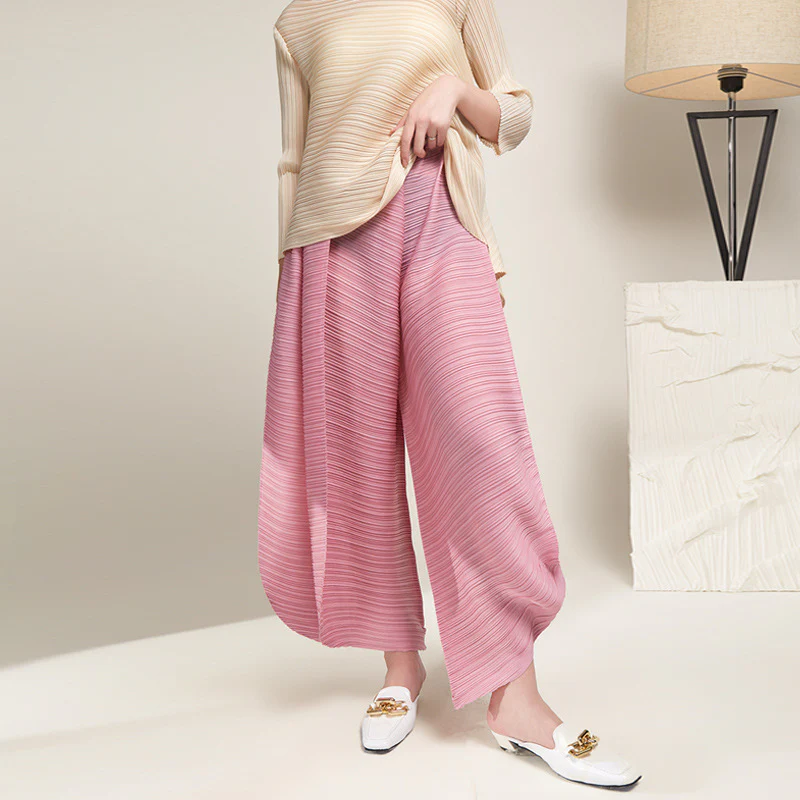 2025 Pleated pants women's large size elastic waist wide-leg pants loose Miyake special-shaped casual pants irregular lantern Harlan pants - Deanwangkt