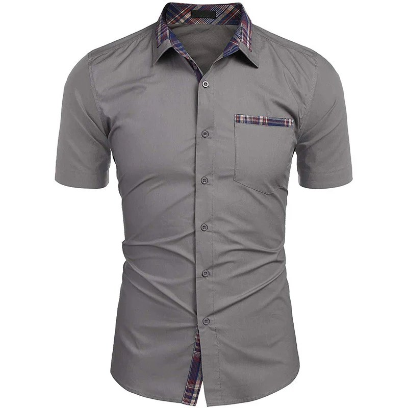 DEANWANGKT 2025 Short-sleeved shirt summer  men's business high-end shirt pure cotton plaid long-sleeved men's clothing handsome casual versatile - Deanwangkt