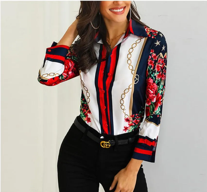 Designer Women Shirts Luxury GG Letter Chiffon Office Blouses Polo-Neck Lattice Ladies Loose Temperament Tops Blusas Fashion Dresses - Deanwangkt