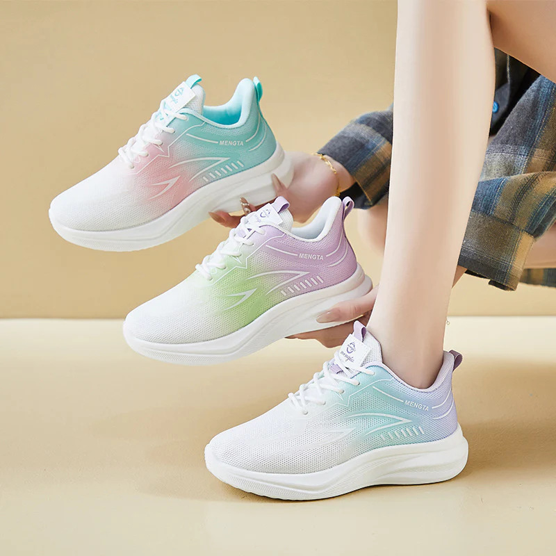 2025 ins Korean version of flying woven shoes  spring new student sports shoes fitness running casual shoes height increase FZ6607 - Deanwangkt