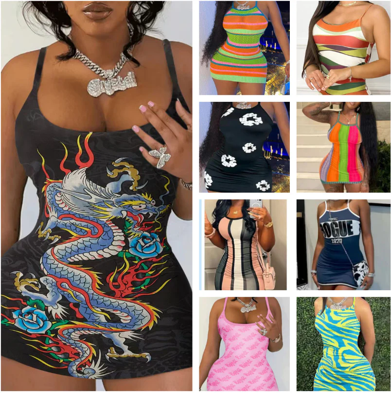 European and American Hot Women's Clothing   New Summer Striped Slim Strap Dress - Deanwangkt