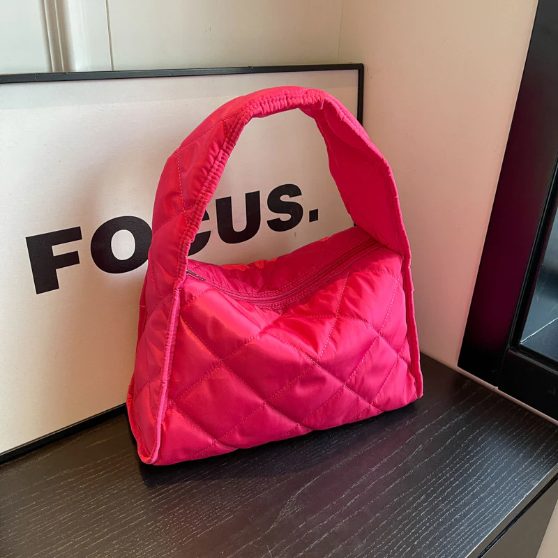 South Korea Dongdaemun Bag Women's  New Large Capacity Rhombus Nylon down Cotton-Padded Coat Bag Shoulder Pillow Bag Tide - Deanwangkt