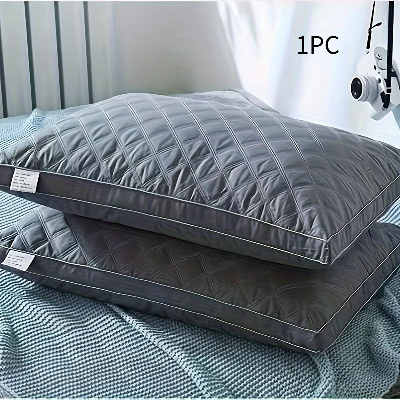 1pc Bed Pillow Core, Hotel Household Soft Comfortable Quilted Pillow For Hotel Home Decor, Fluffy Pillow For Back Belly Or Side Sleepers - Deanwangkt