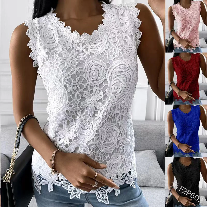 DEANWANGKT  Cross Border Independent Station  Wish Best Selling Women's Clothes  Summer New Top Vest Lace Shirt - Deanwangkt