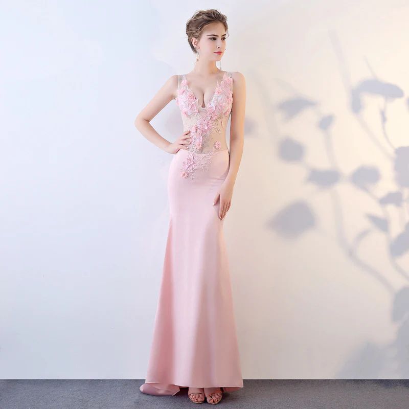 2025 G825/sexy see-through dress evening dress lace slim-fit deep V-neck long clubhouse ktv workwear - Deanwangkt