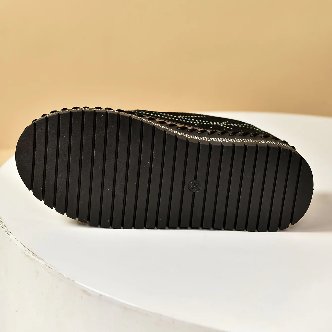 Womens Luxurious Rhinestone Decor Flatform Loafers - Elegant Round Toe, Easy Slip On, Ultra-Soft, Versatile Shoes for Outdoor Activities - Stylish Comfort for Various Occasions - Deanwangkt