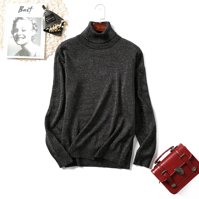 DEANWANGKT 2018 new simple women's sweater turtleneck long-sleeved thick knitted bright thread jumper slim Korean version bottoming shirt - Deanwangkt