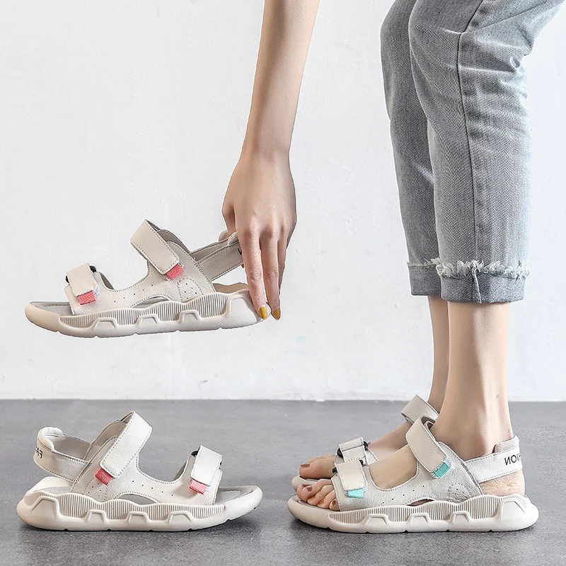 DEANWANGKT  Sandals Women's Flat Shoes  New Wanwan Lei Style Gentle Shoes Sports Style Roman Sandals Ins Fashion with Skirt - Deanwangkt