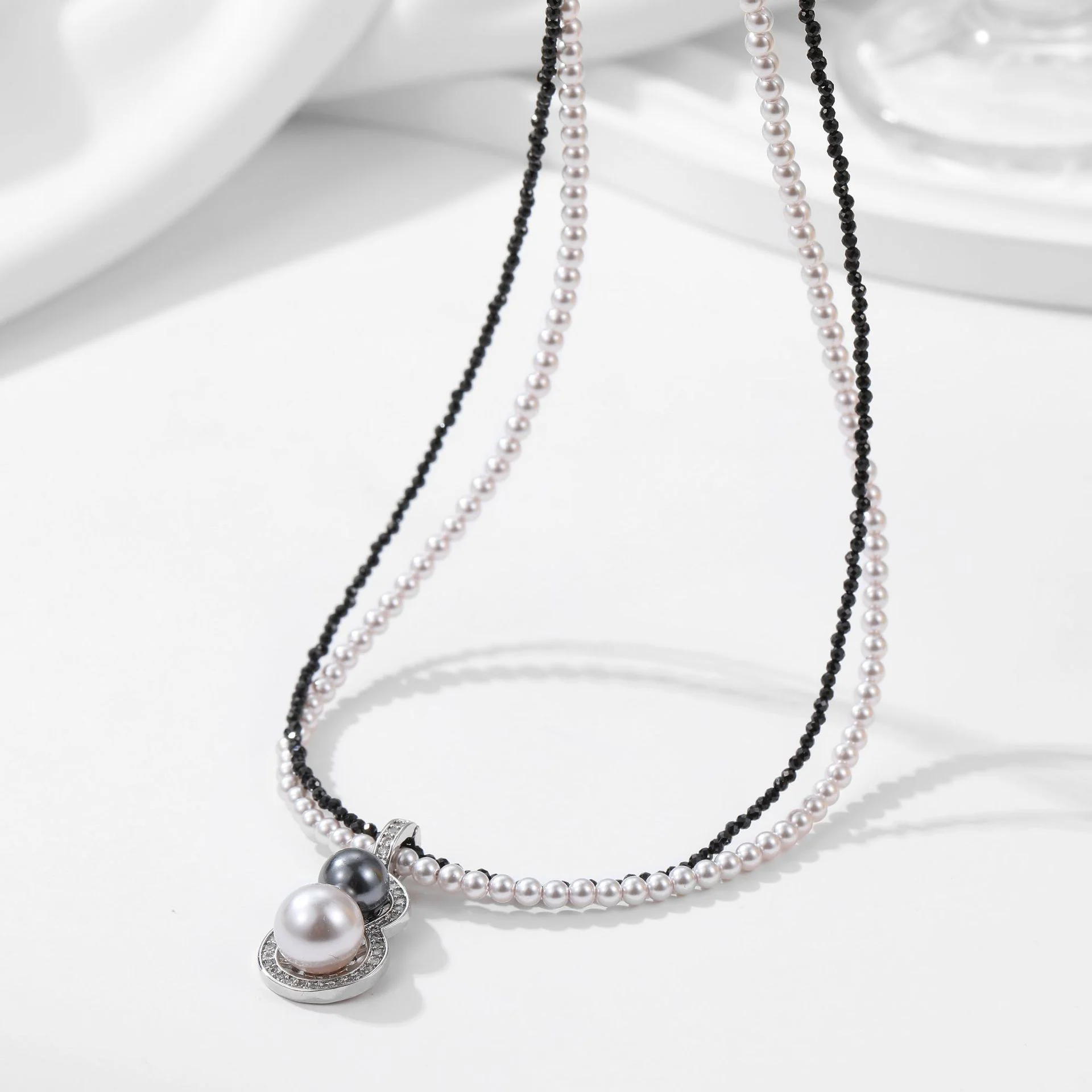 2025 Light Luxury Xiaomi Bead Gourd Zircon Pendant Double Layer Stacked Necklace Niche Premium Versatile Clavicle Chain Sweater Chain - Deanwangkt