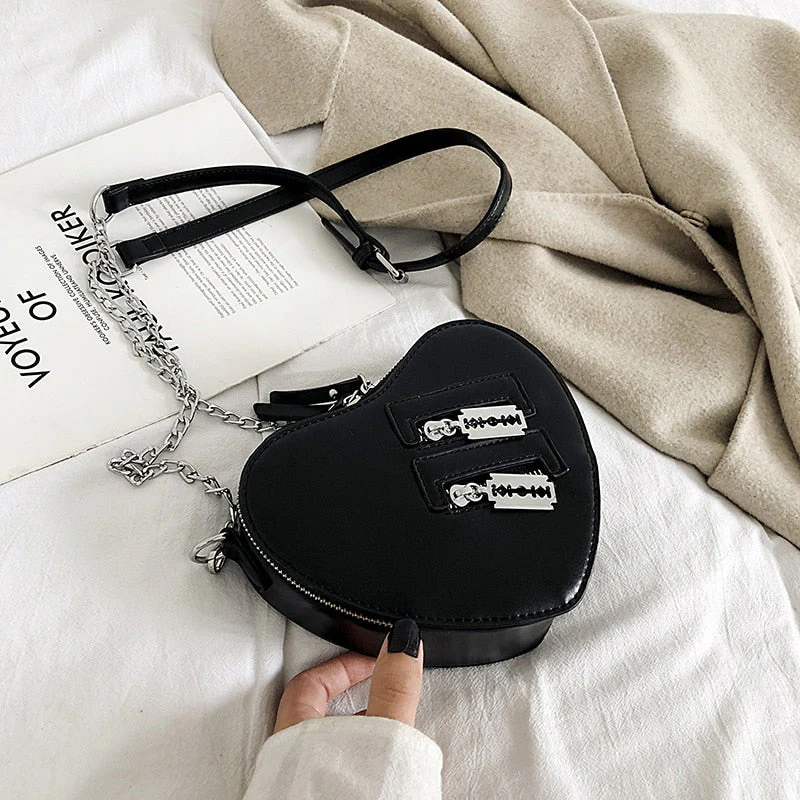 deanwangkt - Gothic Heart Blade Zipper Chain Crossbody Bags For Women Girl Casual Shoulder Purses And Handbags Techwear Summer Wallet Goth - Deanwangkt