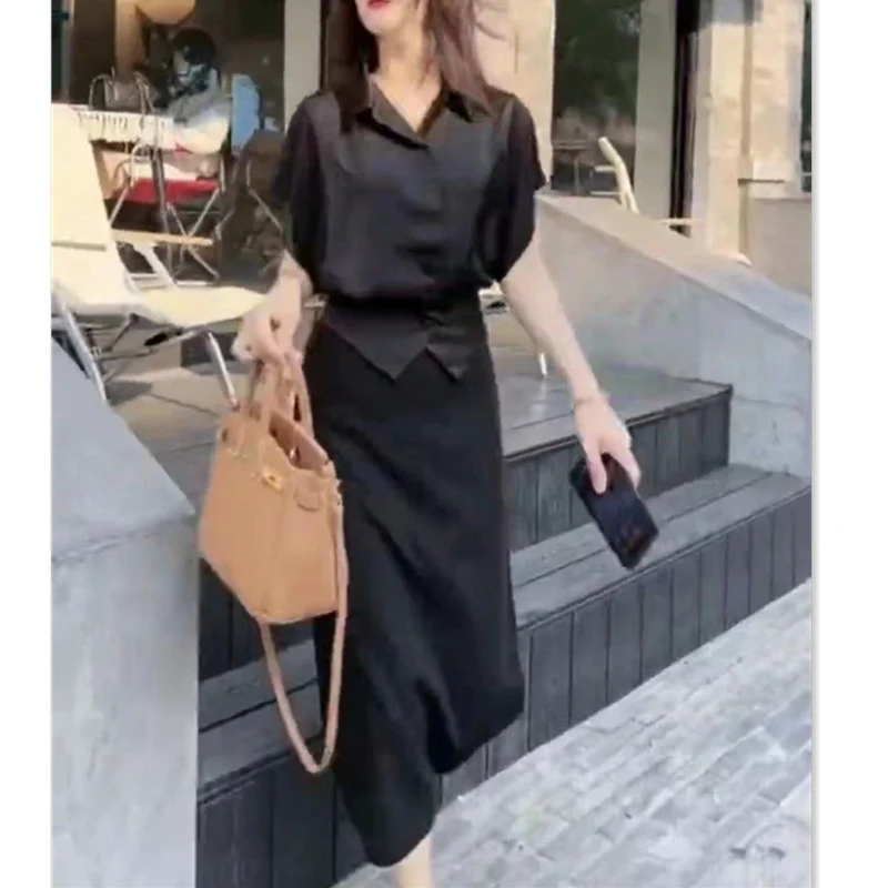 DEANWANGKT  22388 Big Love Beauty Yiyuan  Summer New Design Sense Lapel Shirt Sheath Skirt Slim Fit Slimming - Deanwangkt
