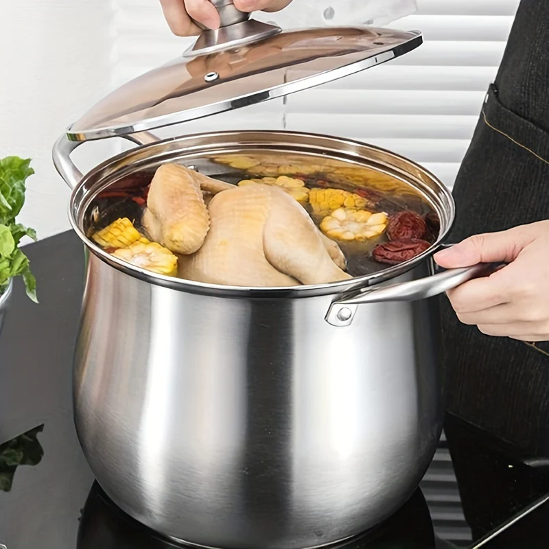 1pc Extra Large Stainless Steel Stock Pot - Perfect for Hearty Soups & Stews, Durable & Effortless Clean - Your Indispensable Kitchen Companion - Deanwangkt