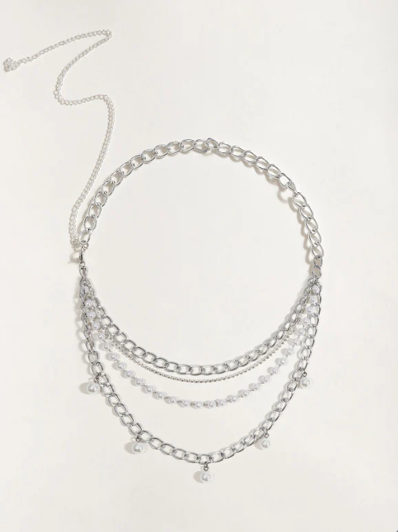 2025  3234 hot-selling new diamond chain pearl chain metal chain side pendulum chain multi-layer combination fashionable versatile waist chain body chain - Deanwangkt