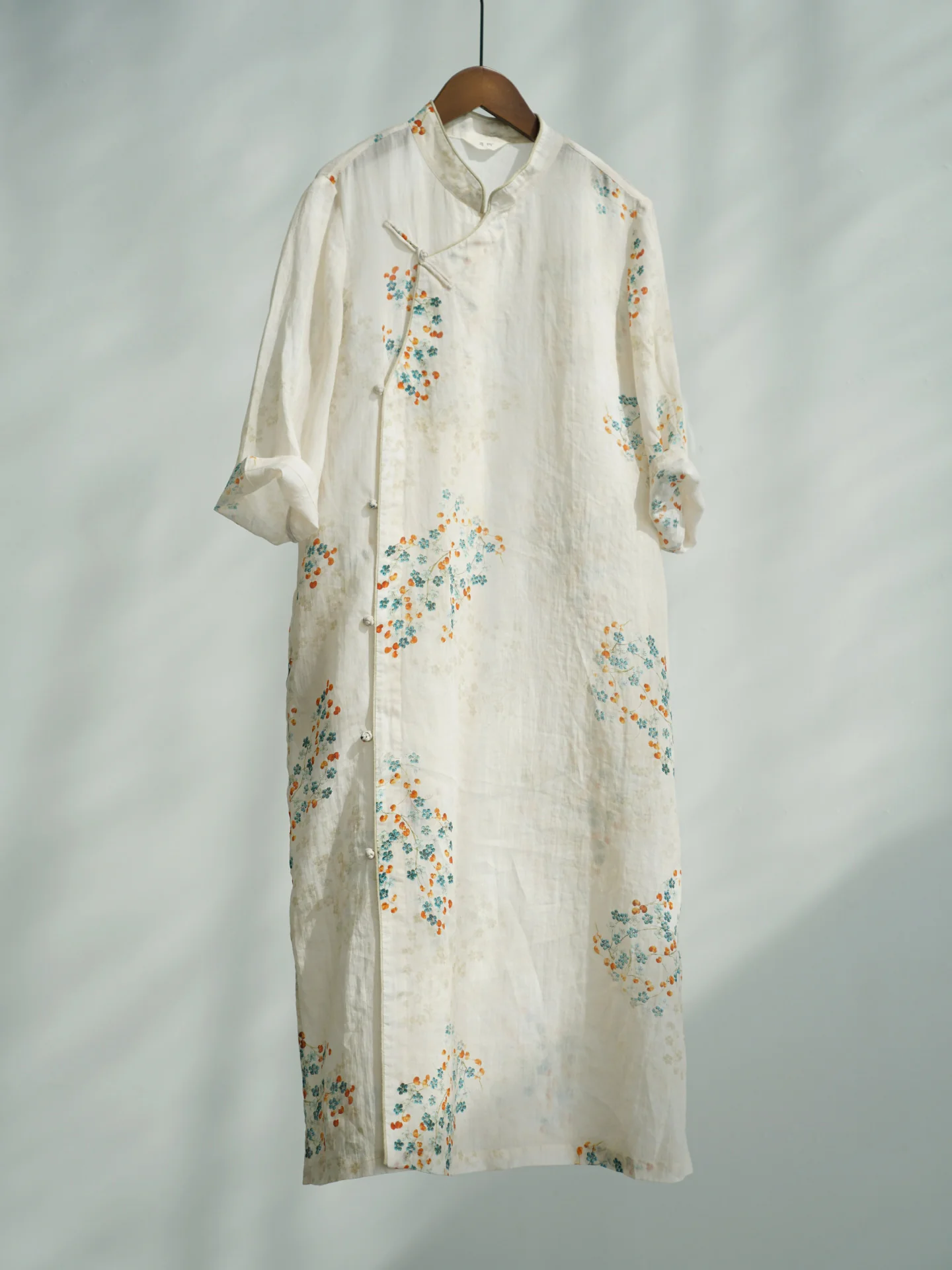 Original new Chinese improved cheongsam printed stand-up collar diagonal dress, Zen Chinese loose cheongsam L25056 - Deanwangkt