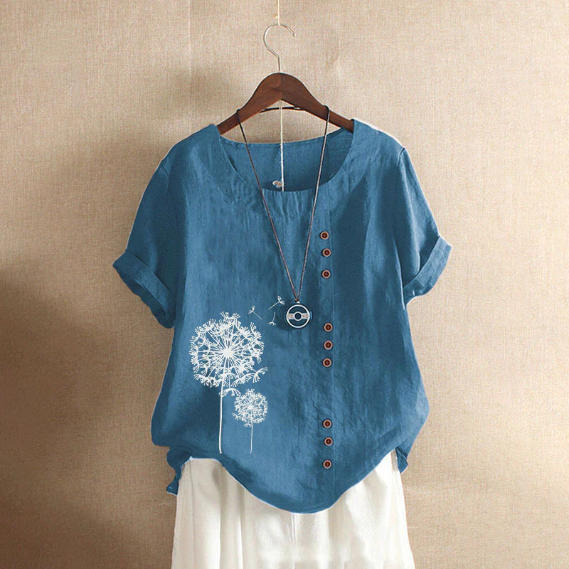 DEANWANGKT  2022 Summer Retro plus Size Casual Loose Cotton and Linen Short Sleeve Pullover T-shirt Cotton and Linen Women's Clothing plus Size Women's Clothing - Deanwangkt