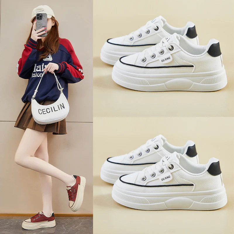 2025 spring little white shoes new Korean version ins female students platform heightening sports board shoes casual shoes HY306 - Deanwangkt