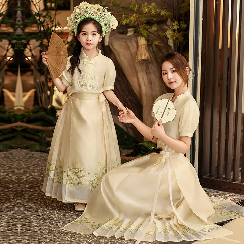 Girls Horse-Face Skirt Suit Summer Hanfu Parent-Child National Style Ancient Tang Suit Children's Summer Clothing New Chinese Costume - Deanwangkt