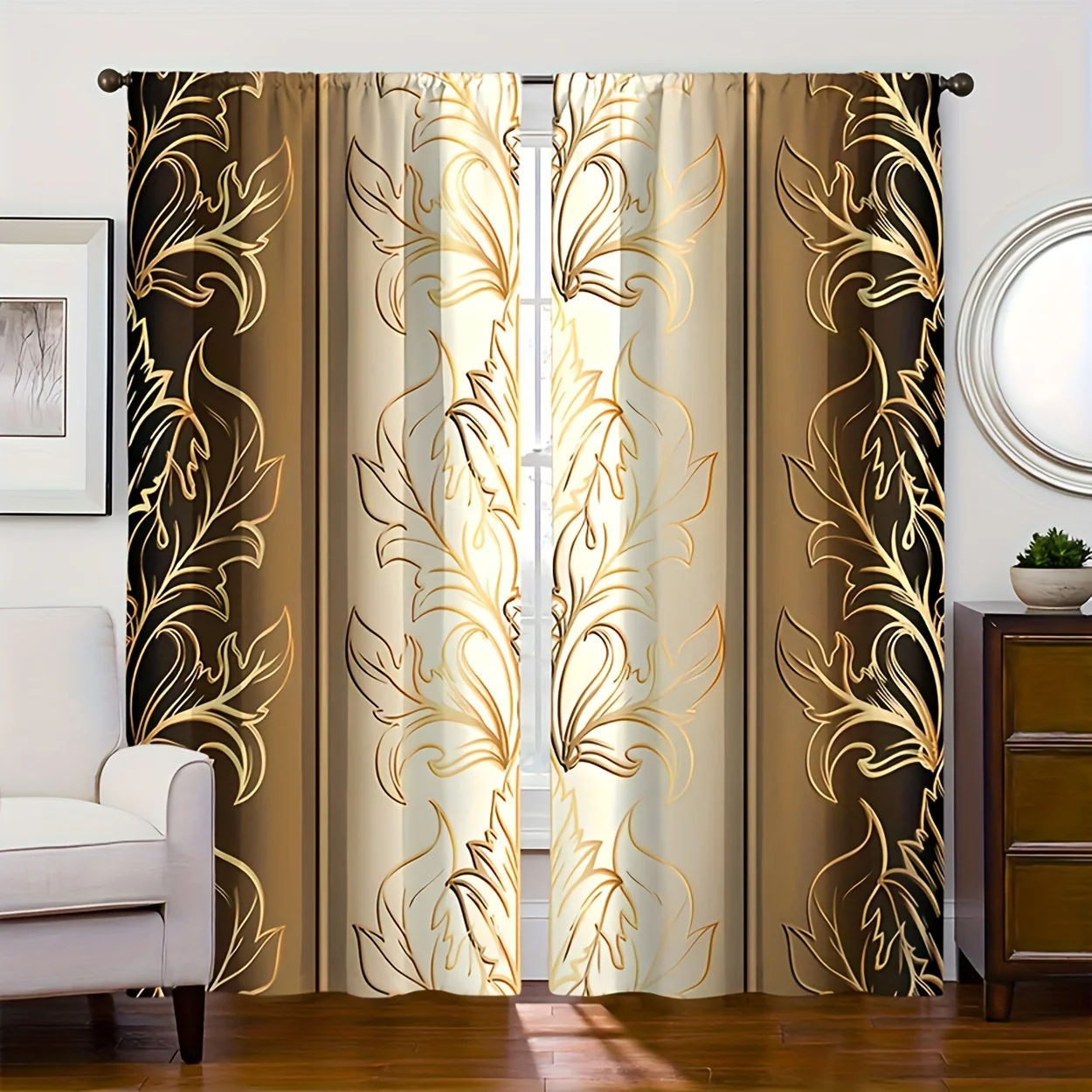2pcs Leaf Print Curtains, Rod Pocket Decorative Window Drapes, Window Treatments For Bedroom Living Room, Home Decoration, Room Decoration - Deanwangkt