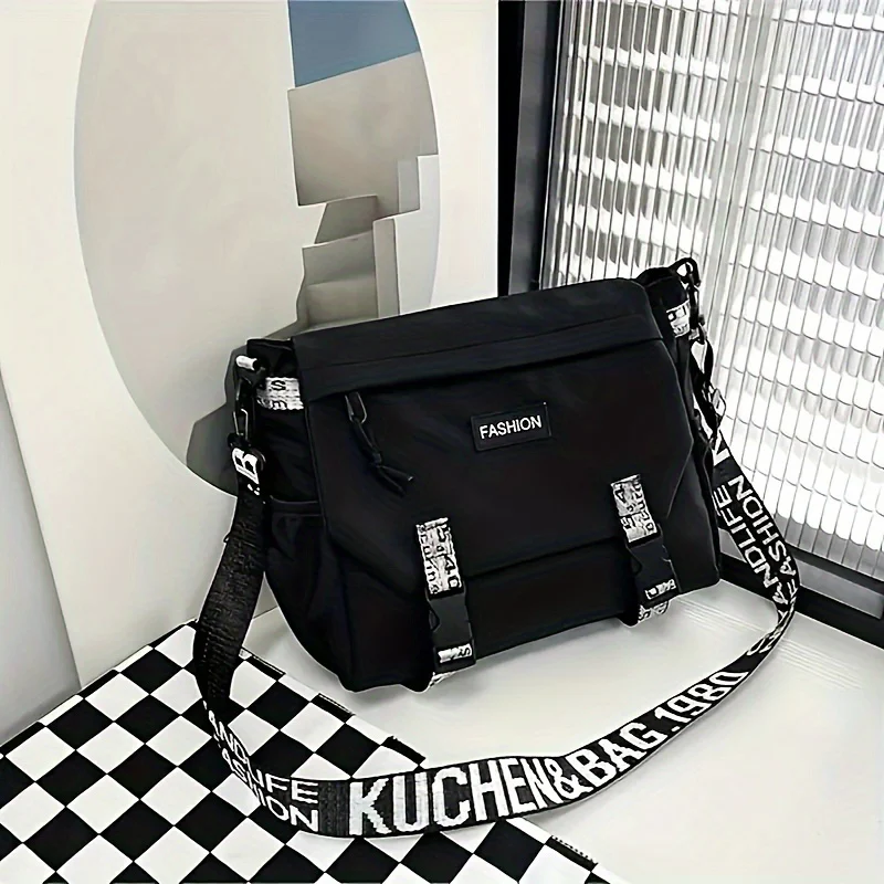 Fashionable Graphic Crossbody Bag with Adjustable Strap - Zipper Closure, Polyester Lining, Foldable Design - Preppy Urban Style Messenger Bag for School and Daily Use - Deanwangkt