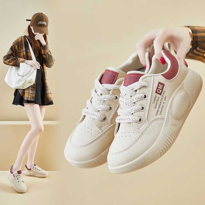 2025 spring white shoes new Korean version ins female students platform heightening sports board shoes casual shoes HB6682 - Deanwangkt