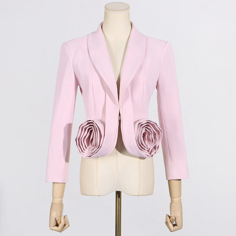 2025 spring new fashion V-neck three-dimensional rose splicing design suit + high waist pleated skirt suit - Deanwangkt