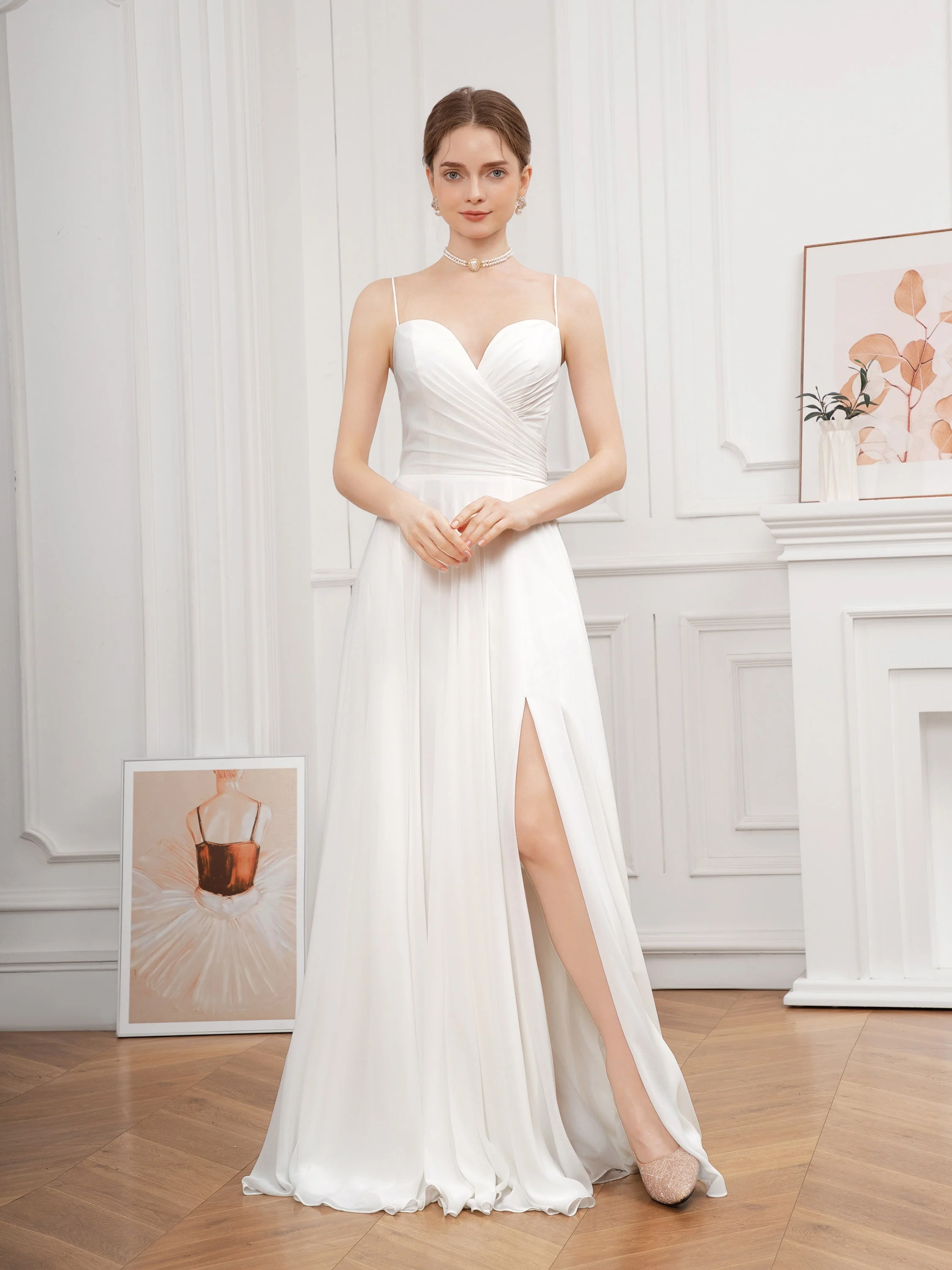 Exquisite Spaghetti Strap A-Line Wedding Dress - Delicate Design, Flattering Silhouette, Dramatic Split Front - Ideal for Wedding Party, Prom, or Formal Events, Womens Cloth Material - Deanwangkt