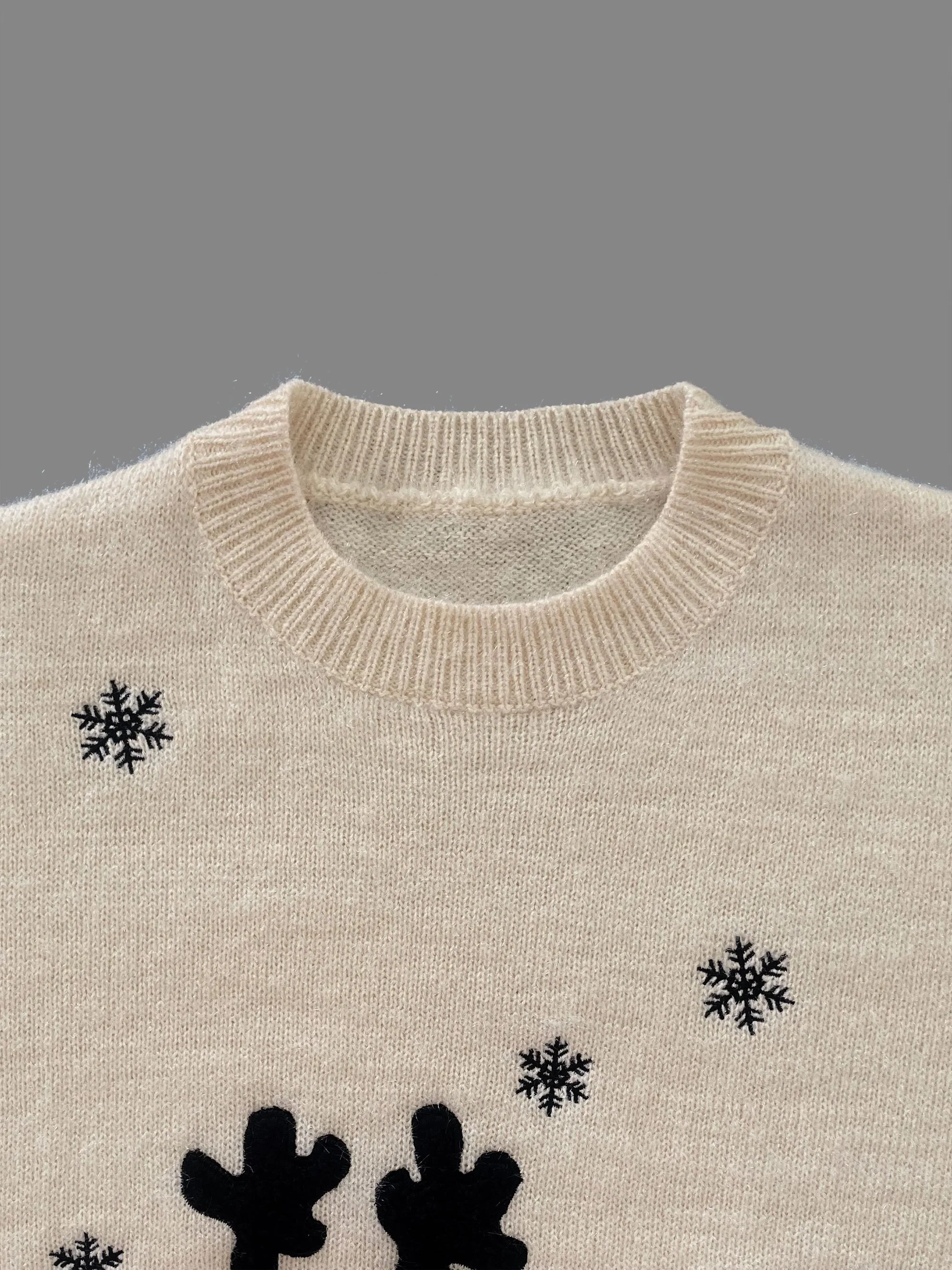 Embroidered Snowflake Crew Neck Knitted Sweater, Casual Long Sleeve Pullover Sweater, Women's Clothing - Deanwangkt