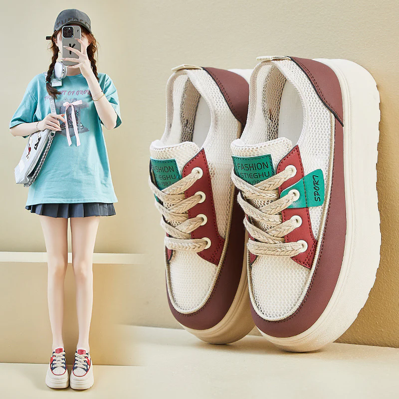 2025 summer little white shoes new Korean version ins female students thick sole heightening mesh breathable casual shoes KT275-1 - Deanwangkt