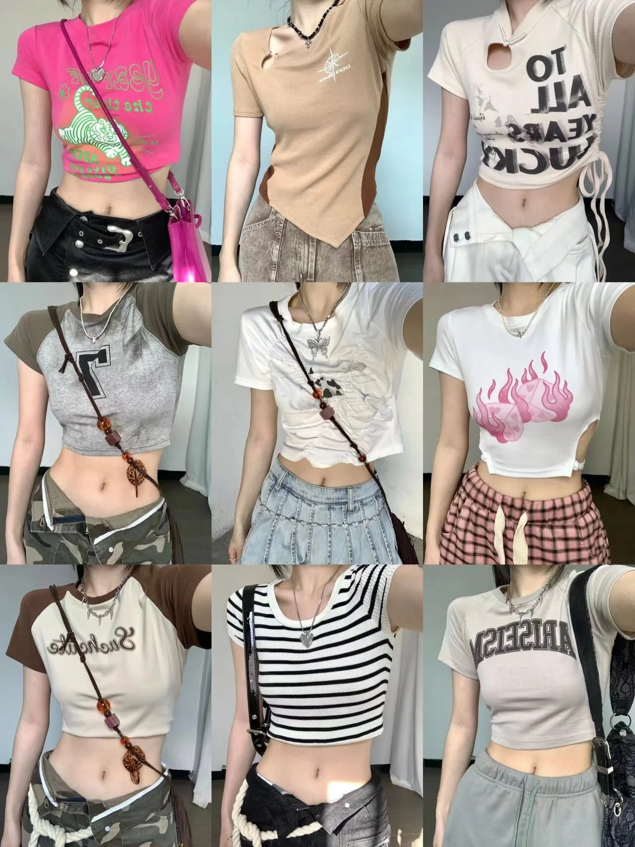 DEANWANGKT  Pure Desire Style Short Student Top Hot Girl Slim Fit  Summer New Short Sleeve T-shirt Female American Design Sense Ins - Deanwangkt