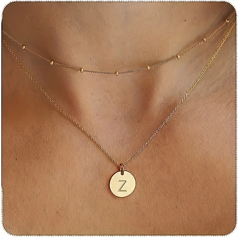 Layered Initial English Letter Necklace For Women 14K Plated Letter Necklace Dainty Layered Necklace For Women - Deanwangkt