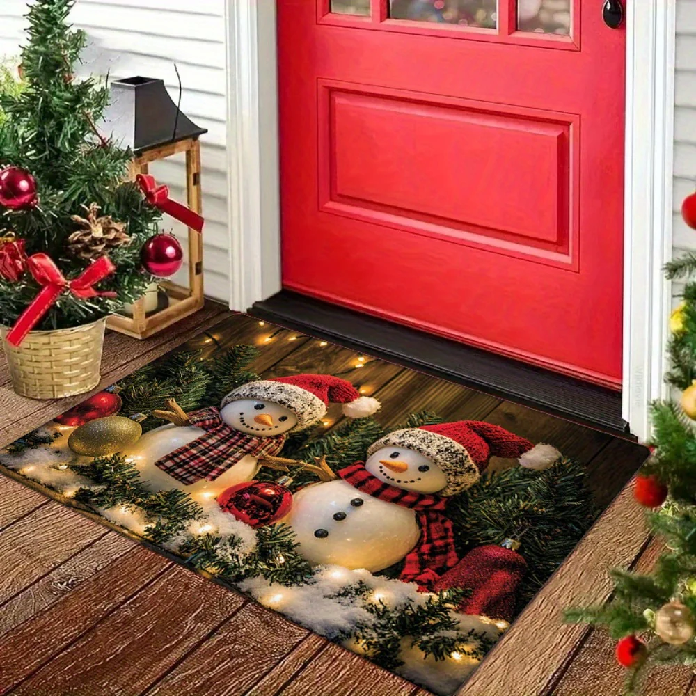 Non-Slip Christmas Snowman Doormat - Machine Washable, Low Pile, Polyester, Fade Resistant, Flat Woven Fabric, Indoor Holiday Mat for Kitchen, Living Room, Bedroom, Bathroom - Deanwangkt