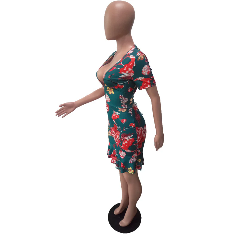 DEANWAQNGKT  Yz1021  Cross Border Women's Clothing  Foreign Trade Fashion Sexy V-neck Backless Tether Printing Dress - Deanwangkt