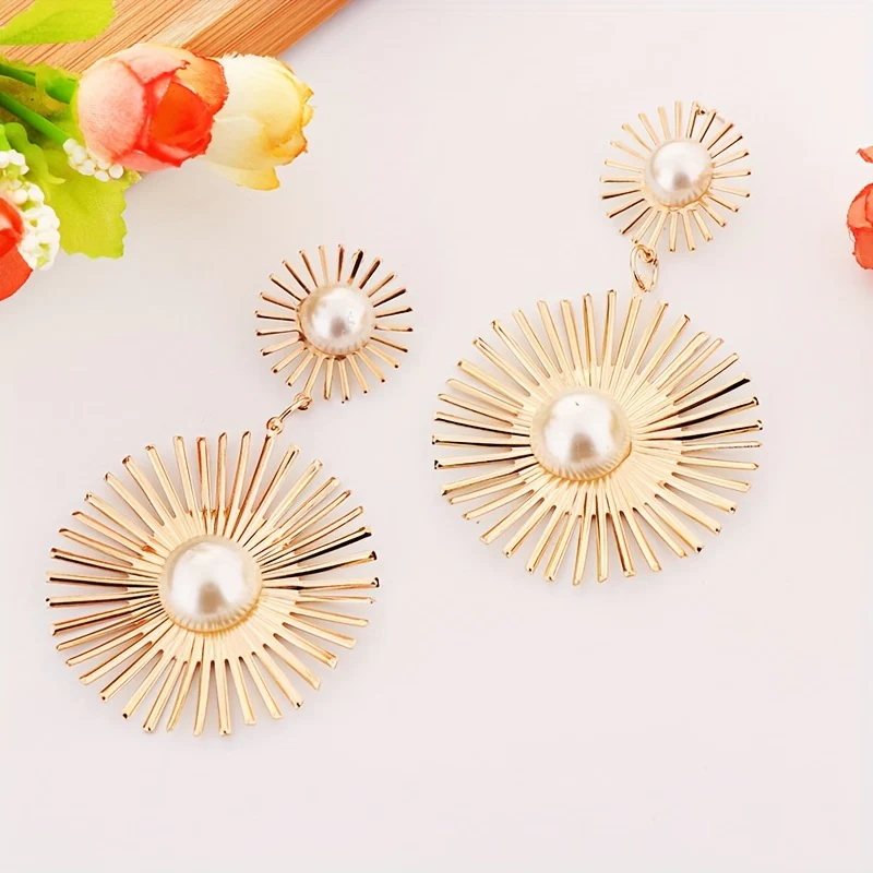 Fashionable And Exaggerated Blooming Sun Collar Necklace Drop Earring Set Women's Personalized Alloy Jewelry Accessories For Birthday, Festival, Party Engagement And Wedding Jewelry Gifts - Deanwangkt