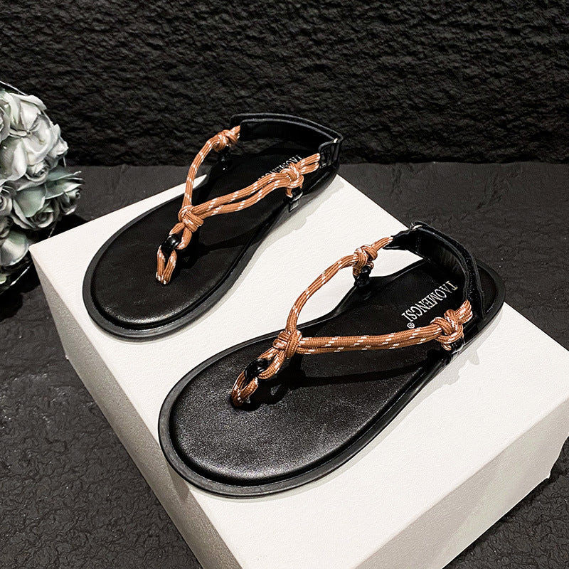 DEANWANGKT  Show Style Bends and Hitches Flip-Flops Casual Velcro Sandals Women's Shoes Outer Wear Flip-Flops Women's Sandals - Deanwangkt