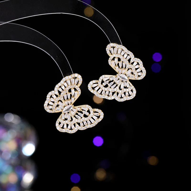 2025 popular trendy temperament high-end new stud earrings zircon exquisite 925 silver needle light luxury hollow butterfly earrings women - Deanwangkt
