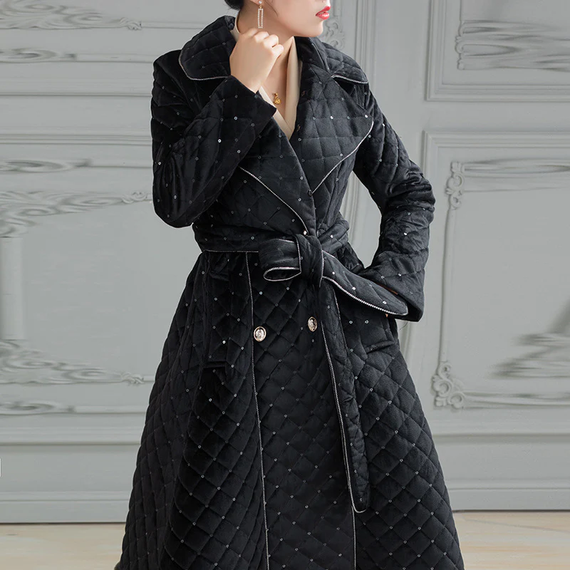 20 Winter clothing medium and long large fur collar warm jacket, thin waist design, knee long large pendulum cotton jacket for women - Deanwangkt