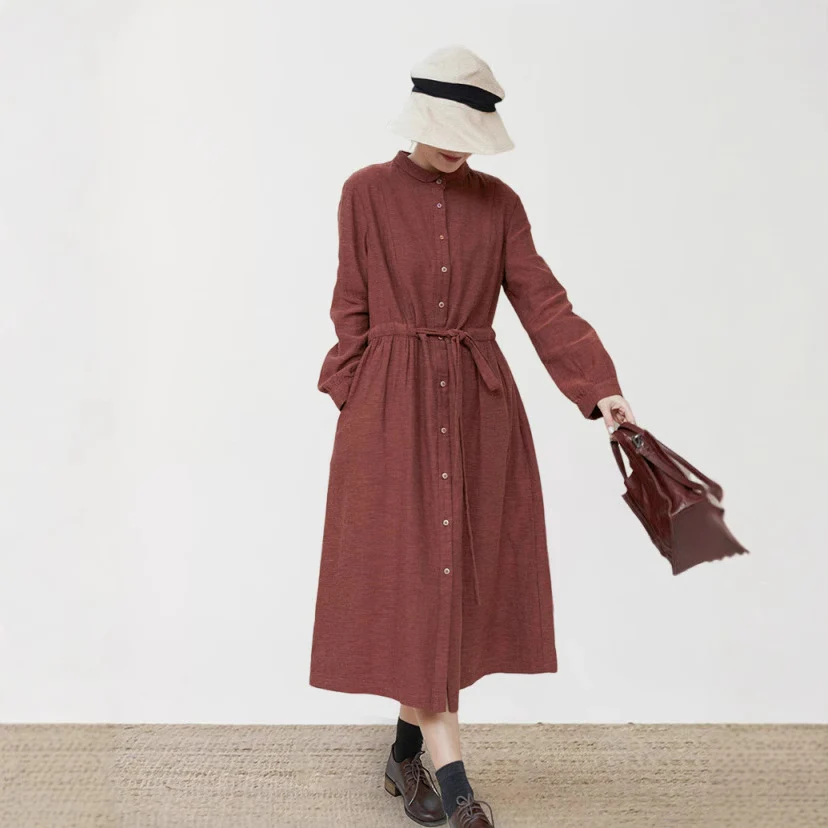Maillard autumn and winter long-sleeved dress, retro temperament long skirt, loose long skirt women's new 210913 - Deanwangkt