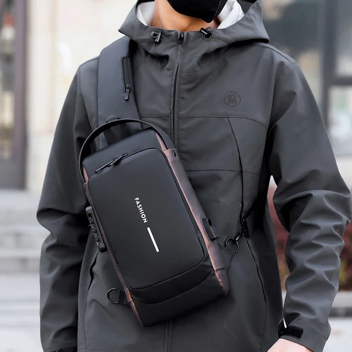 deanwangkt New Waterproof Shoulder Men's Bag Crossbody Bag High-Grade Anti-Theft USB Charging Riding Large Capacity Business Chest Bag - Deanwangkt