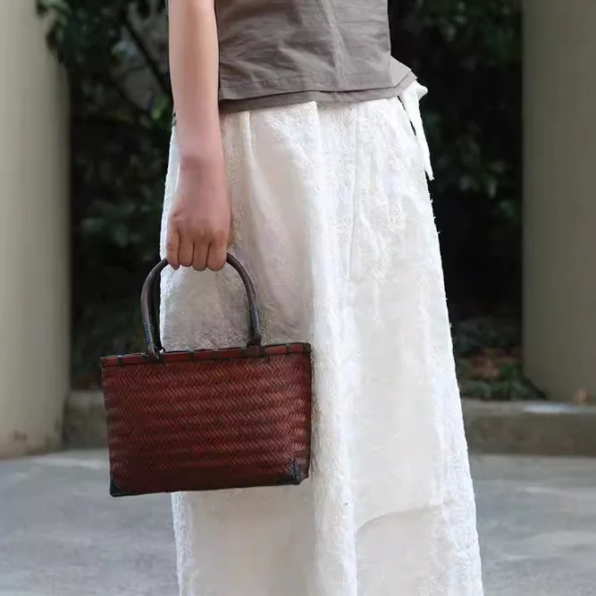 Shan Zizai white linen embroidered skirt for women, waist staggered irregular rough edge side tether skirt 70621 - Deanwangkt