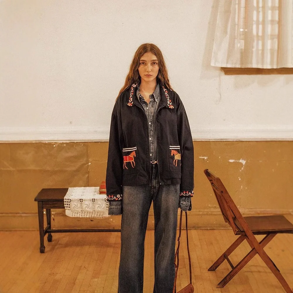 Siyuan court style flower war horse heavy industry embroidered jacket jacket women's short embroidered zipper jacket top 7745 - Deanwangkt