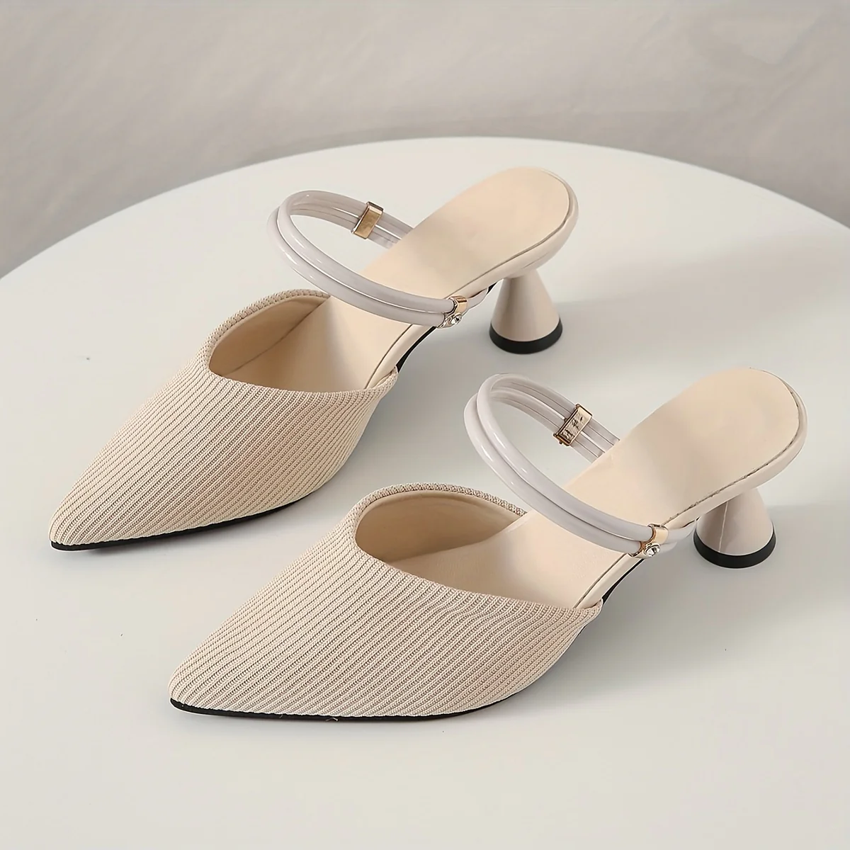 deanwangkt  Women's Breathable Knit Heels, Comfortable Pointed Toe Slip On Shoes, Women's Fashion Pumps - Deanwangkt