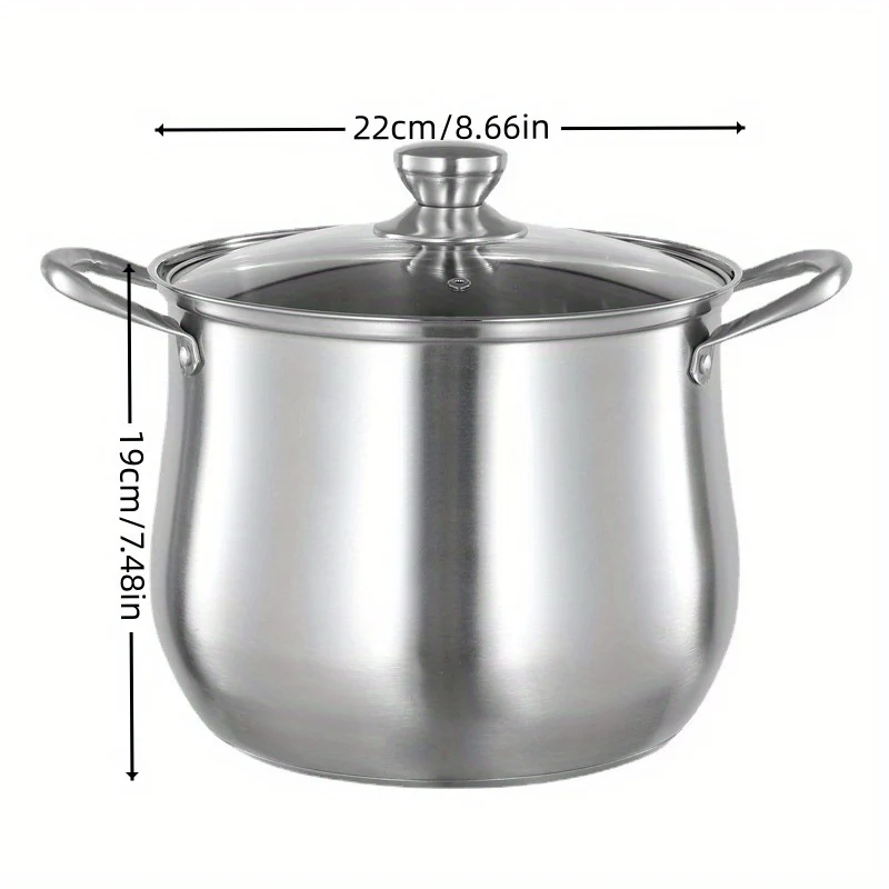 1pc Durable Stainless Steel Soup Pot - Extra-Deep, Family-Sized Cooker for Hearty Soup, Porridge & Stew - Multi-Functional, Quick-Heating, Electromagnetic & Gas Stove Compatible - Deanwangkt