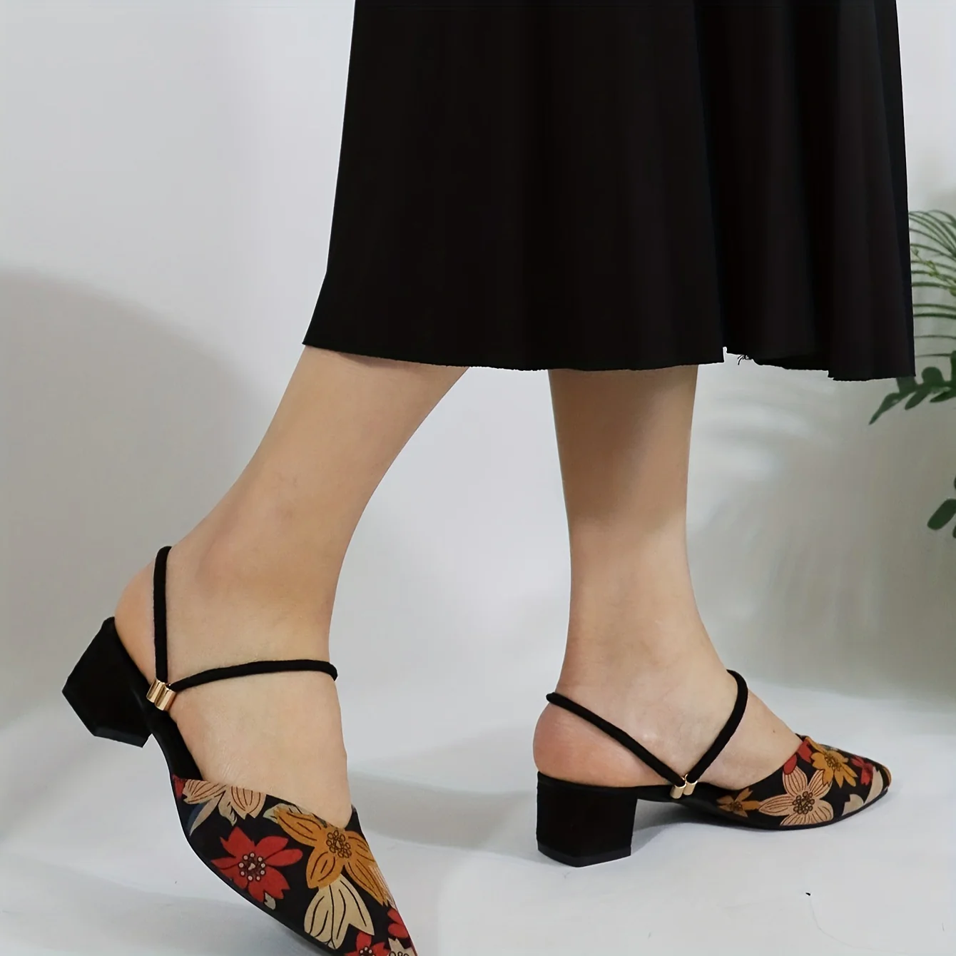 deanwangkt  Women's Flower Pattern Chunky Heels, Elegant Point Toe Dress Pumps, Fashion Two-way Wear Heels - Deanwangkt