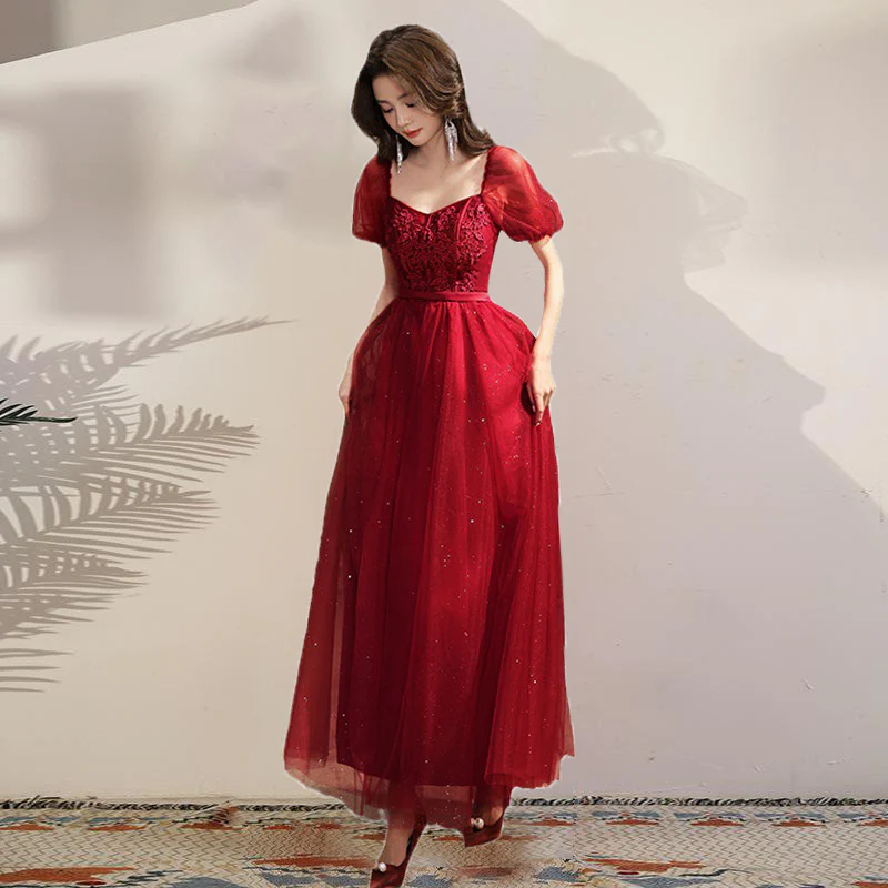 2025 Toast clothes Bridal women  new autumn and winter pregnant women return clothes Skinny burgundy wedding thank you banquet dress skirt - Deanwangkt