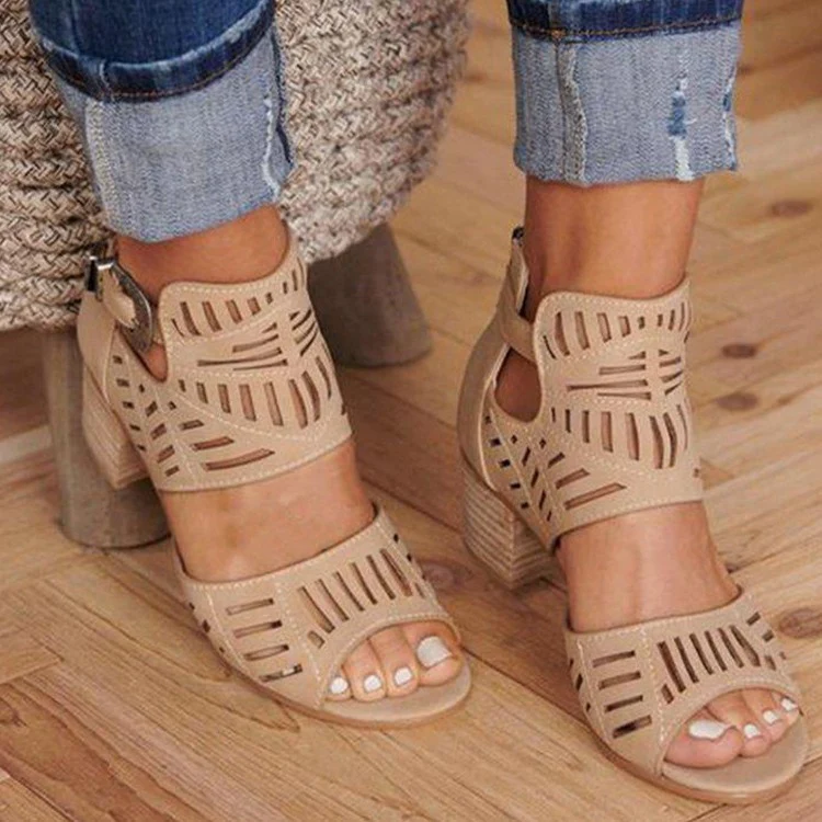 DEANWANGKT  Wish  Cross-Border plus Size Sandals Women's  New Rhinestone Chunky Heel High Heel Buckle Peep Toe Sandals Wholesale - Deanwangkt